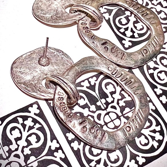 Vintage handmade earrings. Large Unique Dangle Earrings Silver Hammered Design - Picture 11 of 13